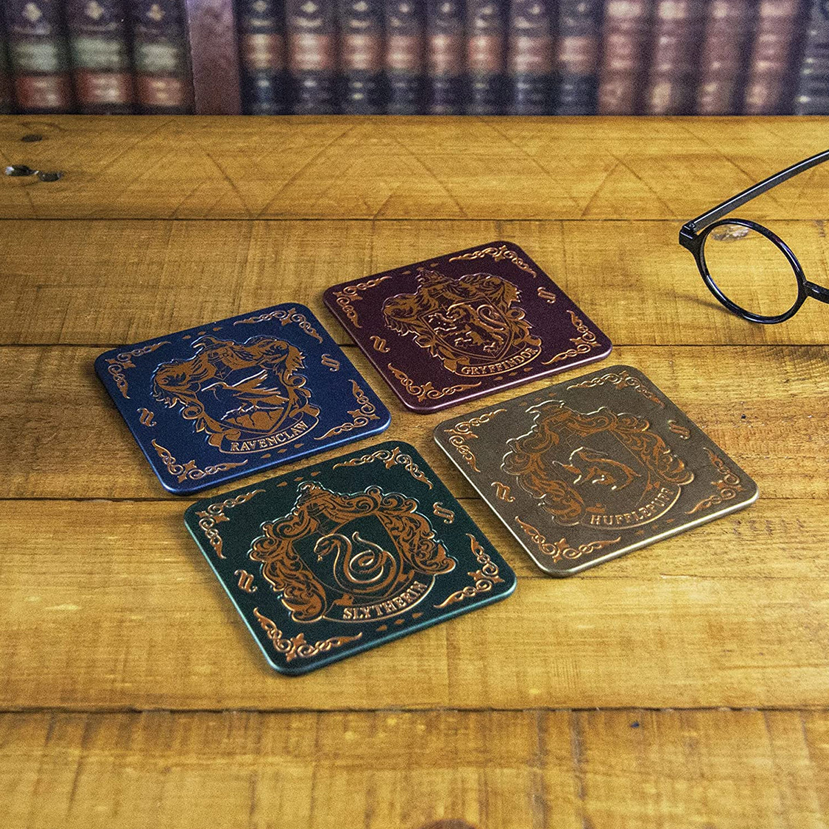 Set Posavasos Metálicos Harry Potter Hogwarts Houses (Paladone)